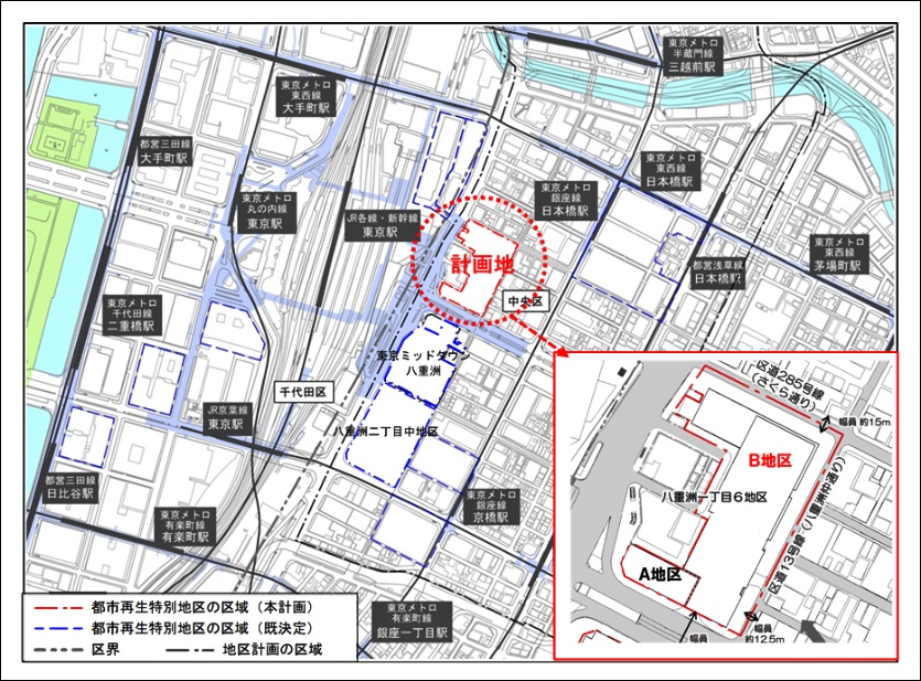 東京・八重洲口ビル工事、地図